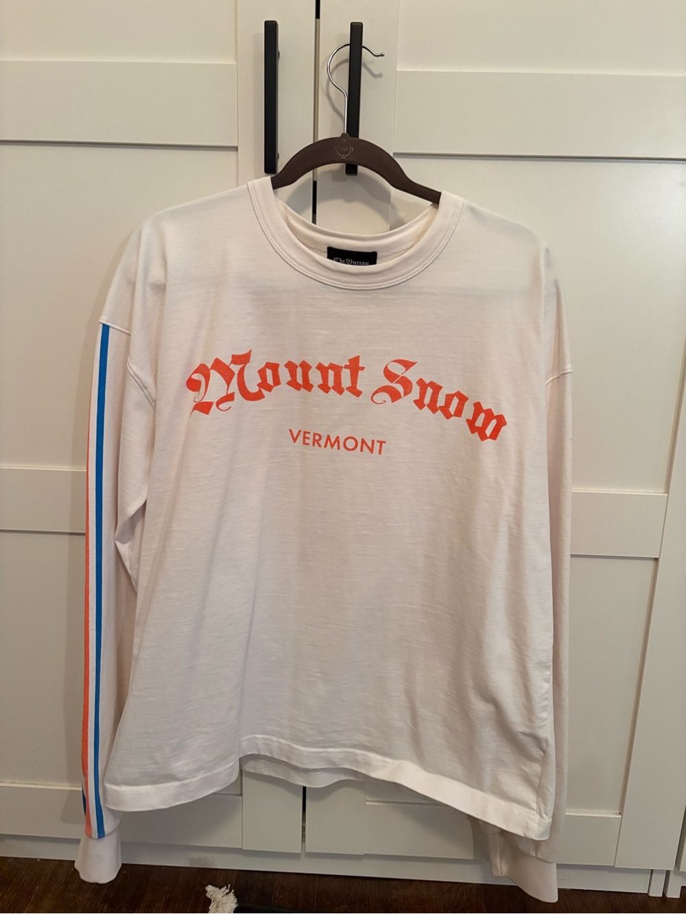 Free People White Long Sleeve Tee with Orange & Blue Stripe
